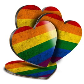 Destination Vinyl ltd Great Coasters (Set of 4) Heart - Gay Flag Lesbian Bisexual Rainbow Drink Glossy Coasters/Tabletop Protection for Any Table Type #8841