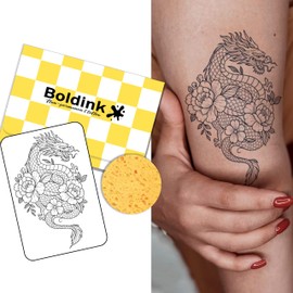 Boldink Temporary Tattoos, semi permanent tattoos, 15-day long lasting tattoo sticker, waterproof and anti-reflective, unique design(Flowers and Dragons)