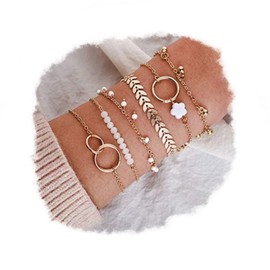 RELOVET Bracelet Women's Bangle Set of 6 Gold Herrungbone Infinity Link Stacking Chain Dainty Layered Fashion Delicate Jewelry Gifts for Women