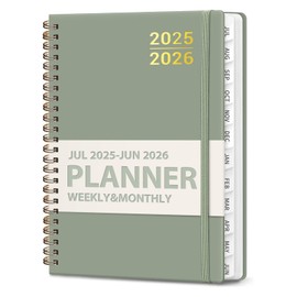 Planner 2025-2026 For Women & Men, Weekly and Monthly Calendar Notebook (July 2025 - June 2026), Hardcover Spiral Bound School Teacher Student Planner with Tabs, Inner Pocket, A5 (6.3" x 8.5") - Green