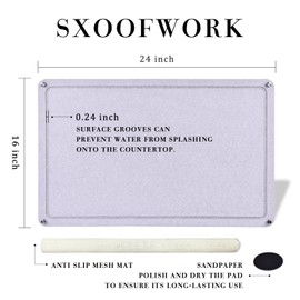 Large Diatomaceous Earth Stone Dish Drying Mats for Kitchen Counter,24"×16",Quick Drying,with 4 Non-Slip Stainless Steel Feet, Suitable for Various Countertops, Bowl Racks, Medium Gray