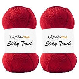 HobbyMia Silky Touch Crochet Yarn - 100gr / 383yds - 100% Microfiber Acrylic - (2) Sport Fine Weight - Silky Effect Yarn for Hand Knitting (Red - Dark Red, 2 Skeins)