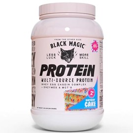 Black Magic Multi-Source Protein - Pre Workout and Post Workout - 2LB - 23g Protein - Whey, Egg Albumin Enzymes, Micellar Casein & MCTs (Birthday Cake)