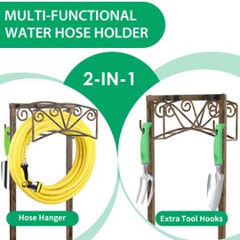 TomCare Garden Hose Holder Upgraded 4 Spikes Water Hose Holder with 2 Tool Hooks Sturdy Hose Reel Holds 150ft Hose Freestanding Hose Stand Hose Storage for Outside Yard Lawn, Rustic Bronze