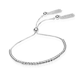LeCalla 925 Sterling Silver Italian Diamond-Cut Beaded Sliding Bolo Bracelet for Women Teen
