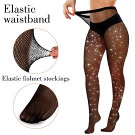 Sparkly Tights for Women, Glitter Fishnet Stockings for Women, Rhinestone Fishnet Party Stockings, High Waist Jeweled Plus Size Fishnets, Sparkle Hosiery for Festivals, Clubs, Party