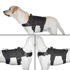 Kickred Tactical Dog Harness and Dog Leash Set, Mesh Design Dog Vest Harness, Breathable Military Dog Vests, Adjustable Working Dog Vest with Handle, Dog Training Harness for Dogs Mesh Black, L