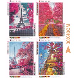 Diamond Painting, 4 Pack DIY 5D Diamond Painting Pictures for Adults & Children [with Diamond Painting Accessories] Diamond Painting Kits, Painting by Numbers Living Room Pictures, Decoration for Home Wall