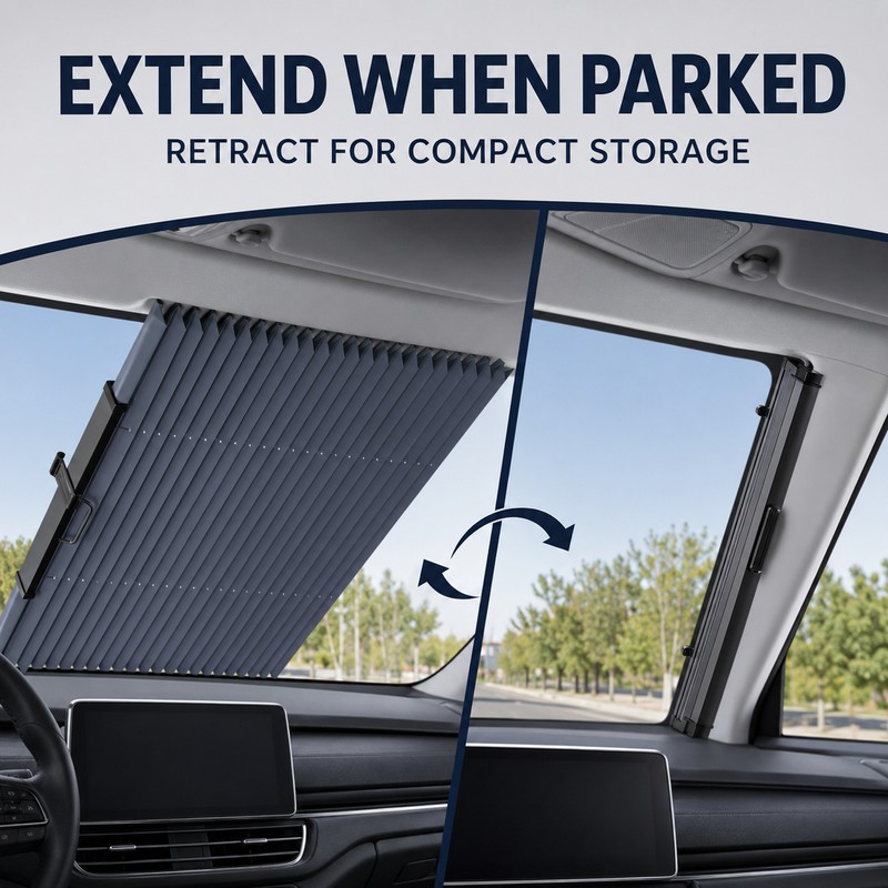 C41083 70cm Retractable Car Windshield Sun Shade – Foldable Reflective