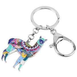 BonSNY - Llavero de alpaca con diseño de flores tropicales sudamericanas y adornos para el coche, Azul, Mediano