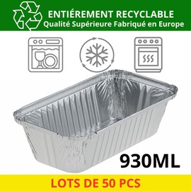 outihome 50 x 930ml Aluminium Food Bowls with Cardboard Lids Disposable Food Bowls Suitable for Oven, Grilling, Freezing, Food Storage