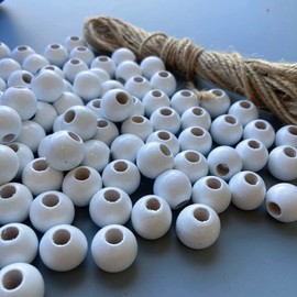 240Pcs White Wood Beads 16mm with Large Hole:6mm for Craft Wood Beads for Art Work (White)