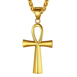 Richsteel Stainless Steel Egyptian Cross Necklace for Men Boys Religious Amulet Horus Eye Chain Ankh Jewellery for Birthday Father's Day, Stainless Steel, No Gemstone