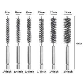 Oiieco 6 Pcs Stainless Steel Wire Bore Brushes in Different Sizes, Wire Tube Cleaning Brush Washing Tools with 1/4 Inch Hex Shank,with 15 Pcs Set of Nylon Cleaning Brushes,for Tubes Ports Bearings