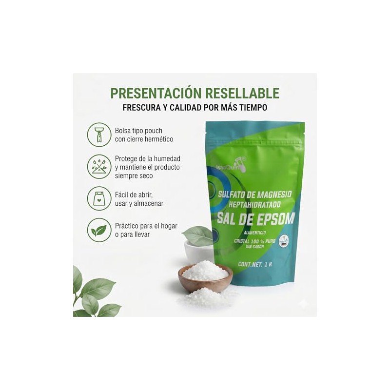 Sal de Epsom ISAAQUIM 1 kg | Sulfato de Magnesio