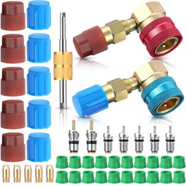 Tandefio R1234yf Adapter R1234yf to R134a Quick Coupler High Low Side Ac Fitting Adapter with Valve Core Hose Seal Thimble Valve Core Remover for Car AC Air Conditioner Refrigerant System (90 Degrees)