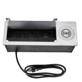 Embedded Desktop outlets, Conference Table Outlet Wireless Charger Fast Charging 15W connectivity Box with Power outlets USB C Charger 18W 4.9ft Power Cord for Office, Home (Brushed Silver)