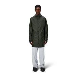 RAINS Long Jacket - Green Waterproof Windproof Lightweight Breathable Raincoat for Men and Women - Breathable, Lightweight, Durable, Adjustable Hood - 2 Year Warranty