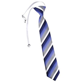 TigerTie Children's Tie Striped - Tie Pre-Tied with Elastic Band, Blue, dark blue, grey, white