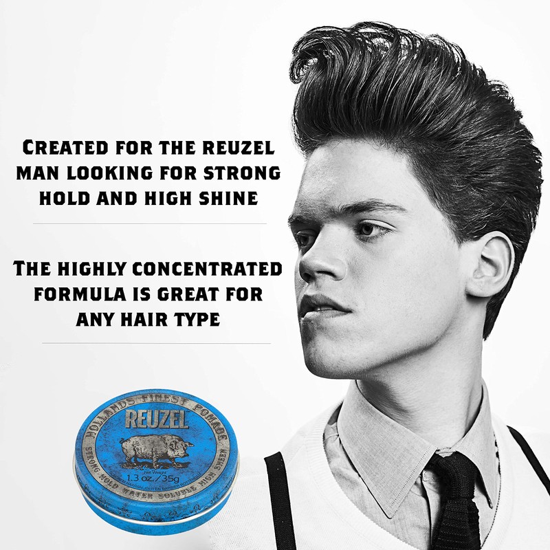 Reuzel Blue Strong Hold Water Soluble Pomade, Hair Holding Wax