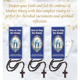 How to Pray the Rosary - How To Pray The Rosary Pamphlet, Wooden Rosary, The Lord's Prayer Card | Pray the Rosary Booklet Set for First Communion, Confirmation, Baptism | 7 Items
