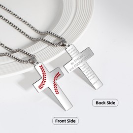 AMAZINGSUN Baseball Cross Necklace for Men.Silver Cross Necklace Gifts for Men.Stainless Steel Inspirational Bible Verse Pendant Chain,Birthday Gifts for Him