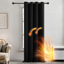 Deconovo Door Curtain Thermal Solid Thermal Insulated Blackout Curtain Ring Top Door Curtain for Girls Bedroom 52"x 84" Black 1 PANEL