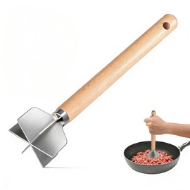 Stainless Steel Meat Chopper, 6 Curve Blades Meat Masher, 11 Inch Ground Beef Chopper Tool & Hamburger Smasher, Multi-Purpose Kitchen Tool