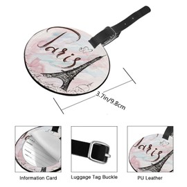 TKS MITLAN Eiffel Tower Luggage Tags for Suitcases French Paris Hand Drawn Romantic Trip Doodle Leather Baggage Suitcases Tag Name ID Label Privacy Cover Travel Bag Tags (Round 1 Pack)