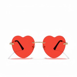 WDZAYXC Minimalist Frameless Heart Shaped Sunglasses, Cute and Fashionable Glasses, red