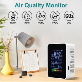 KYZDZQ 5-in-1 Multifunctional Air Quality Monitor Indoor, Home Air Quality Test for CO2, Formaldehyde, TVOC, Temperature and Humidity