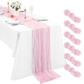6 Pack Light Pink Cheesecloth Table Runner, 10Ft Boho Gauze Table Runner 21×120 Inch Rustic Romantic Long Table Runner for Wedding Party Bridal Shower Thanksgiving Christmas Decoration