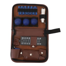 6 in 1 Golf Accessory Bag PU Leather with Tees Scorer Divot Tool Ball Clamp Brush Golf Essentials Storage Case for Gift Blue