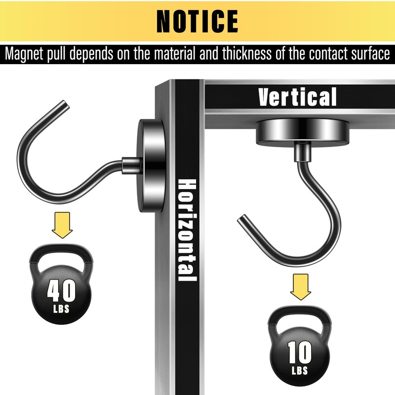 FINDMAG 6 Pack Black Strong Magnetic Hooks, 40lbs+ Heavy Duty