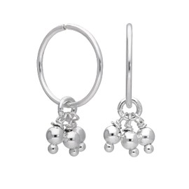 Sterling Silver Triple Ball Bead Charm Hoop 12mm Earrings