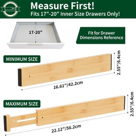 Dunruz 4 Pack Bamboo Drawer Dividers 2.6" High,Adjustable Spring Loaded Clothes Drawer Organizers for Kitchen, Dresser, Bathroom, Bedroom and Office