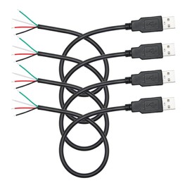 4Pcs Short USB A Male to 4 Pin Bare Wire 11inch, 22AWG 5V/3A USB A Male Plug 4 Pin Pigtail Wire Open End Power and Data Cable, for USB Type A Equipment Installed or Replacement Repair DIY Cable