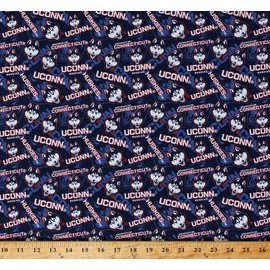 Cotton University of Connecticut UConn Huskies Logos Blue Tone on Tone College Sports Team Cotton Fabric Print by The Yard (D663.58)