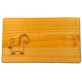 kreativherz - Chopping Board Made of FSC® Certified Oiled Cherry - Wooden Breakfast Board with Horse Motif - Snack Board Wooden Board with Engraving - Birthday Gift