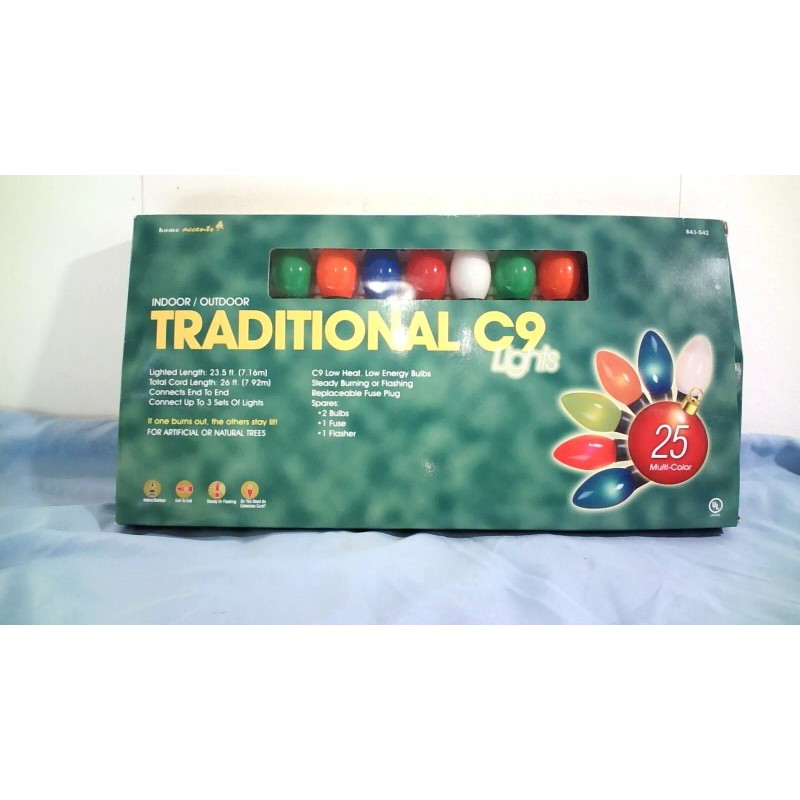 Home Accents TRADITIONAL C9 25CT 26FT LOW HEAT/ENERGY MULTICOLOR STRING
