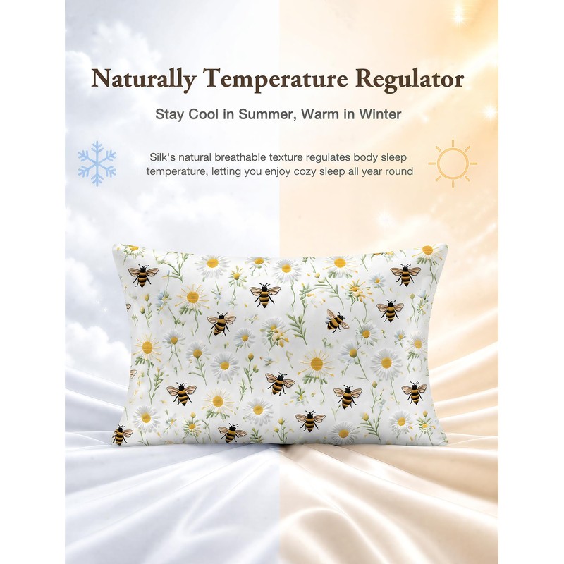 Silk Pillowcase 2 Pack for Hair and Skin, Daisy Bee