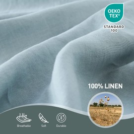 Simple&Opulence French Linen Flat Sheet with Embroidered Border-100% Stone Washed Flax Bedding,Queen Size(90''x102'') Ultra Soft,Breathable Flat Top Sheet-1 Piece Bed Flat Sheet Only(Dusty Blue)