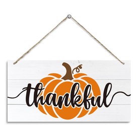 Thanksgiving Door Sign Thankful Decor Fall Autumn Seasonal Wall Art Hanging Pumpkin Wooden Decor Front Door Sign Wall Decoration for Indoor Outdoor Party