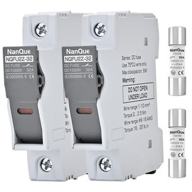 2Pcs DC Fuse Holder with Core Block 100-1000V Solar PV Battery Short-Circuit Protect Single Poles 5/6/8/10/12/15/16/20/25/30/32 Amp 25kA Break Capacity Din Rail Install with Light Indicate (30A)