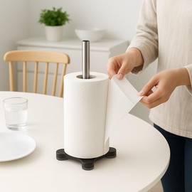 PAAJEE Stainless Steel Kitchen Roll Holder Freestanding Paper Towel Holder with Suction Cups – Countertop Towel Dispenser for Kitchen Organisation, Bathroom, Pantry, Caravan – Home Essential