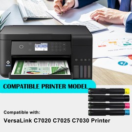 VersaLink C7020 C7025 C7030 Toner Cartridge 106R03741 106R03744 106R03743 106R03742 Compatible with Xerox VersaLink C7020 C7025 C7030 Printer(Black Cyan Magenta Yellow)