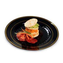 Fineline Settings Silver Splendor Black With Gold Round China-Like 7" Plate 150 Pieces