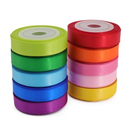 GROWDXZ Rainbow Colorful Ribbon 3/8 Inch Double Face Satin Ribbon for Gift wrapping DIY Crafts Birthday Party Decoration 10 Rolls Total 50 Yards
