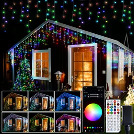 JMEXSUSS 400 LED RGB Icicle Lights for Outside, Icicle String Lights Indoor Outdoor, Color Changing Icicle Lights Plug in for Christmas Decorations