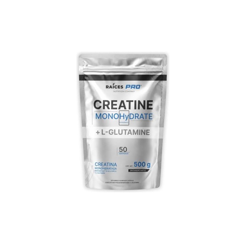 Creatina Monohidratada Y Glutamina 500g Raíces Pro Sin Sabor